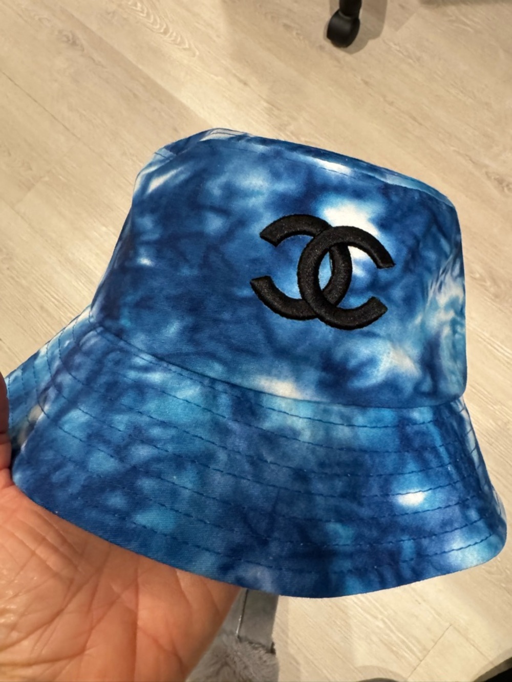Blue Tie-Dye Kids Bucket Hat with Black CC Logo